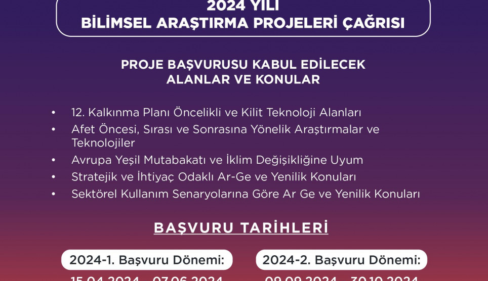 2024 Yılı Bilimsel Araştırma Projeleri Çağrısı